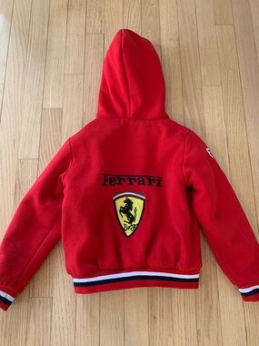 Ferrari Kids Logo Patch Fleece Lined Full Zip Hoodie Jacket Red Size 6